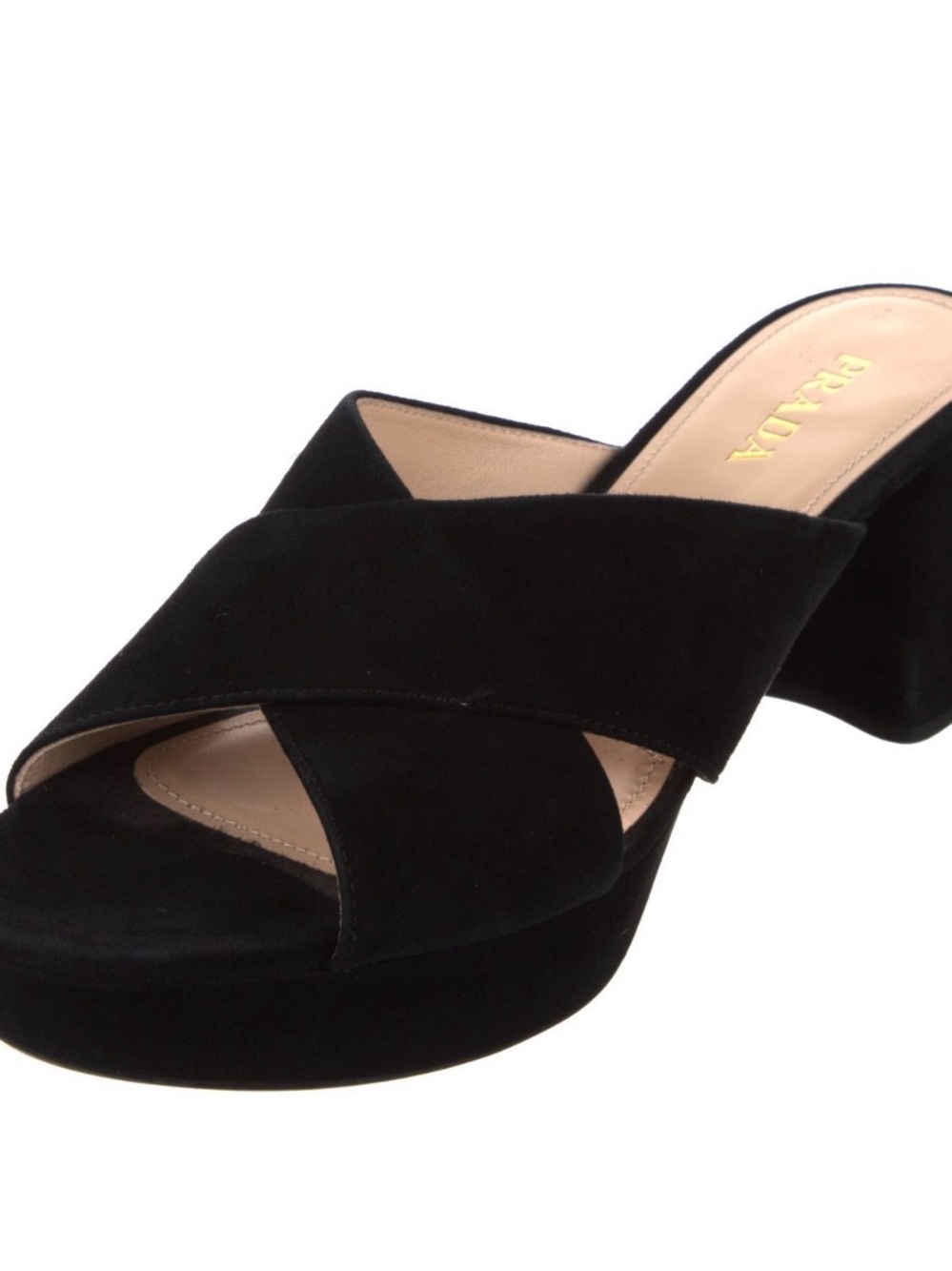 Prada Black Suede Crisscross Platform Mule